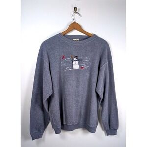 Vtg Embroidered Snowman Sweatshirt  Size XL Inside out Knit Christmas Winter